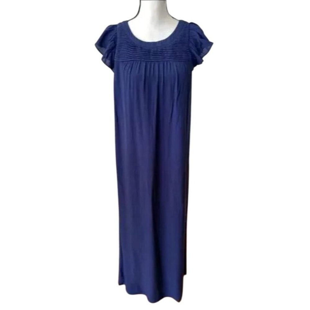 Anthropologie Sail to Sable Flutter Sleeve Maxi Dress Blue Missing Button XL